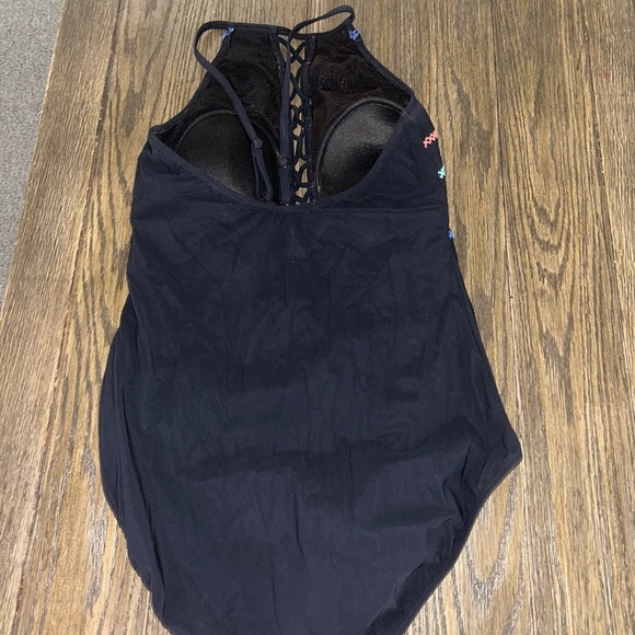 😍Black Swimsuit with Colorful Trim size 12 - Picture 3 of 5